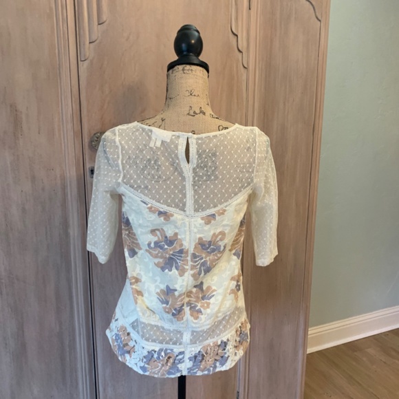 Anthropologie mesh top Y2K sheer Ivory Anja Floral Blouse Boho Lace Crochet XS - Picture 16 of 16